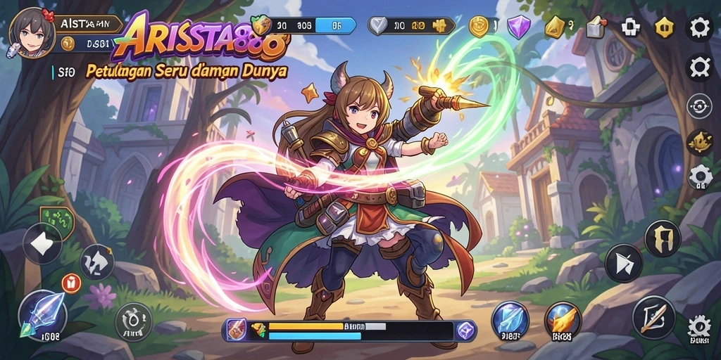 Menampilkan gameplay menarik dalam dunia Anime yang penuh warna.