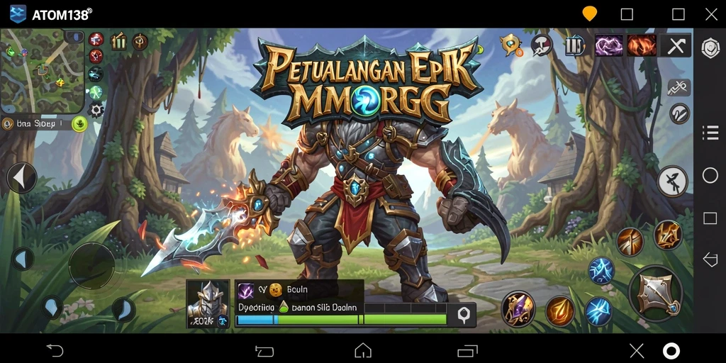 Tampilkan layar permainan yang menyoroti aksi seru dalam ATOM138 MMORPG.