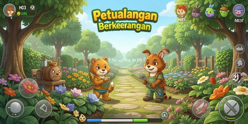 Screenshot H03 menampilkan keindahan ladang dengan berbagai tanaman yang tumbuh subur.