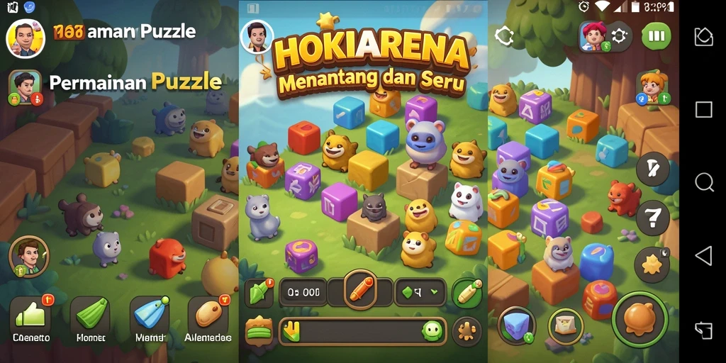 Screenshot gameplay HOKIARENA menunjukkan tantangan Puzzle yang menarik.