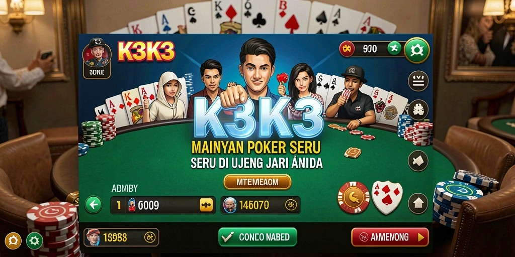 Screenshot gameplay K3K3 yang menunjukkan momen intens permainan Poker.