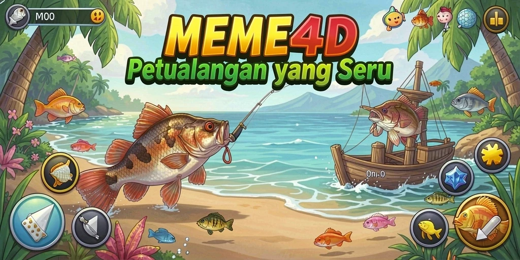 Screenshot gameplay MEME4D menampilkan aksi memancing yang mendebarkan.