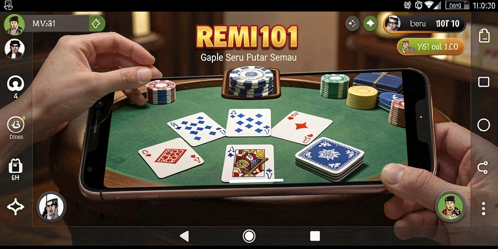 Screenshot utama REMI101 menampilkan gameplay Gaple yang menarik.