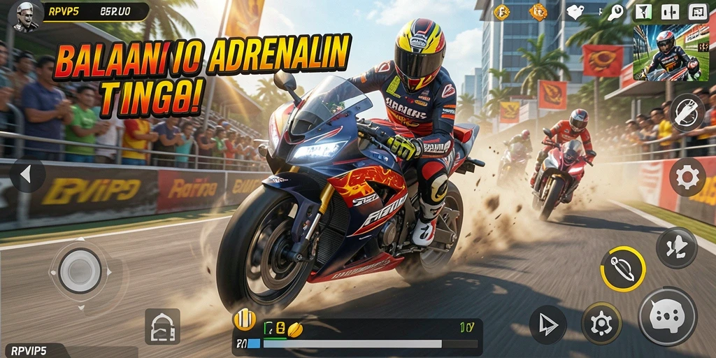 Gameplay RPVIP5 yang intens dan seru saat balapan motor.