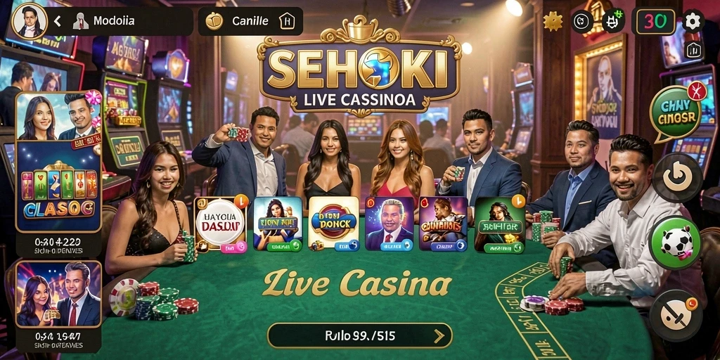 Tampilan screenshot SEHOKI menampilkan dealer profesional dalam permainan Live Casino.