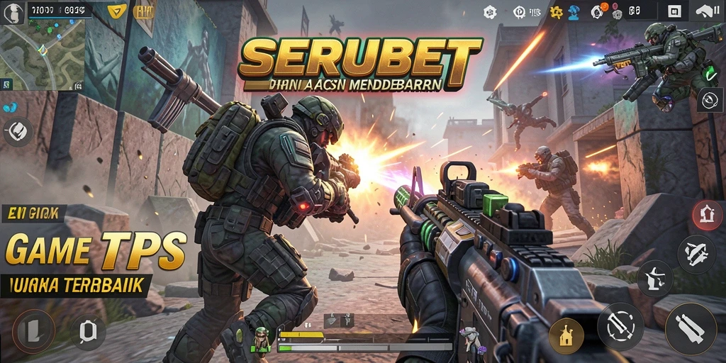 Screenshot gameplay SERUBET menampilkan aksi seru dalam pertempuran TPS.